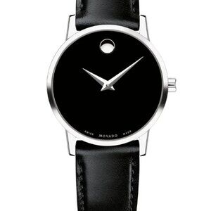 Movado Womens Black Leather Strap Watch 1538
